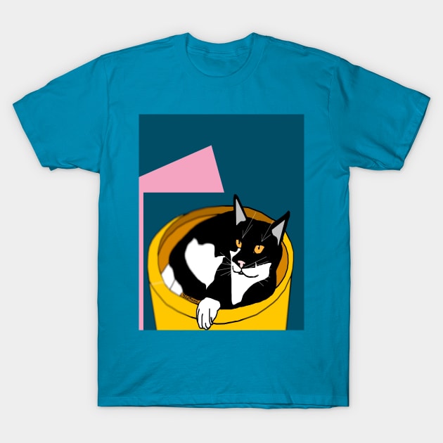 Cute Tuxedo Cat laying in a fruit bowl.  Copyright TeAnne T-Shirt by TeAnne